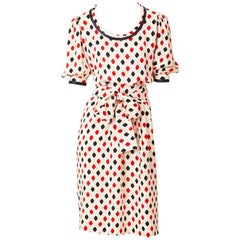 Vestido de día de seda estampada Yves Saint Laurent Rive Gauche