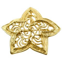 Vintage Yves Saint Laurent YSL Signed Large Star Pin Brooch Pierced Gilt Metal