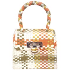 Salvatore Ferragamo Multicolor Leather Gancini Woven Top Handle Structured Bag