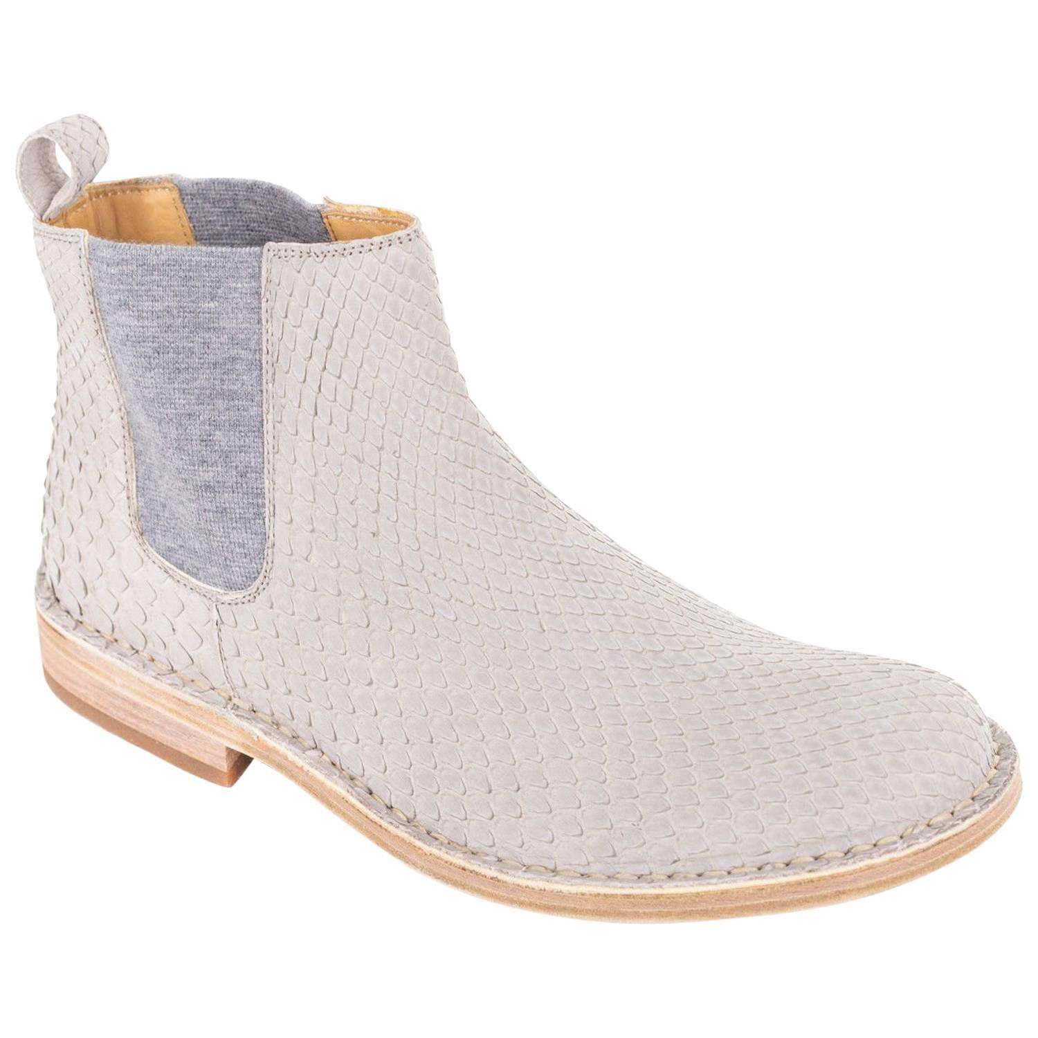 Brunello Cucinelli Womens Grey Suede Python Scale Chelsea Boots For ...