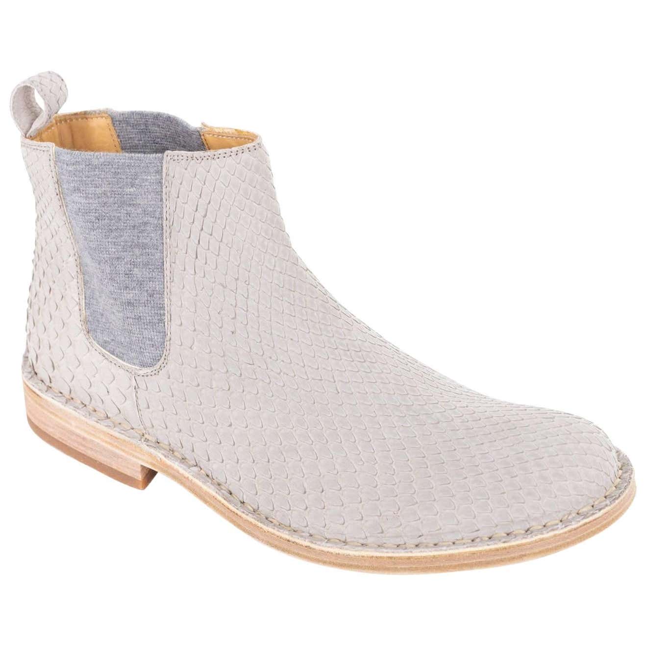 Brunello Cucinelli Womens Grey Suede Python Scale Chelsea Boots For ...