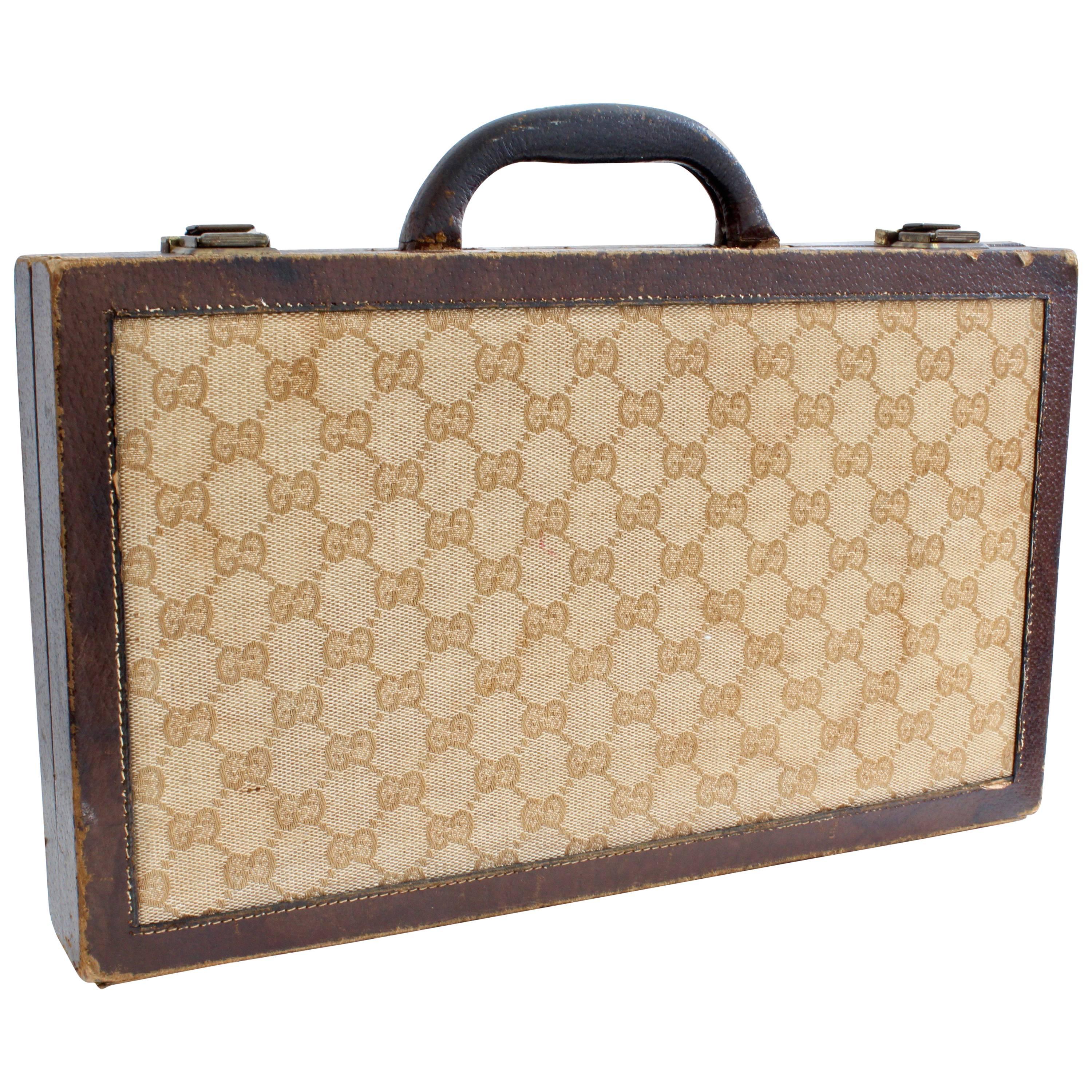 Vintage Gucci Travel Backgammon Set Rare GG Logo Canvas Leather Trims 1960s