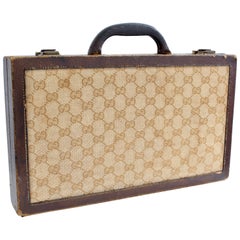 Vintage Gucci Travel Backgammon Set Rare GG Logo Canvas Leather Trim 1960s