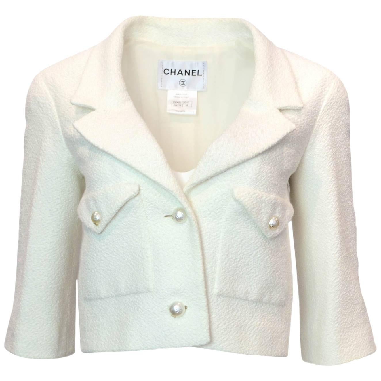 Chanel Ivory Tweed LacePearl Trimmed Jacket M Chanel  TLC