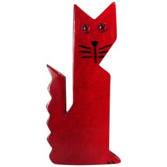 Marie Christine Pavone Celluiod Red Cat Brooch 
