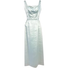 Vintage 1950s Aqua Satin and Hand-beaded Dress