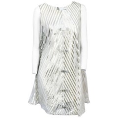 1960s Silver Tone Dress with Structured Hem