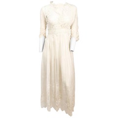 Antique Edwardian White Cotton Lawn Dress