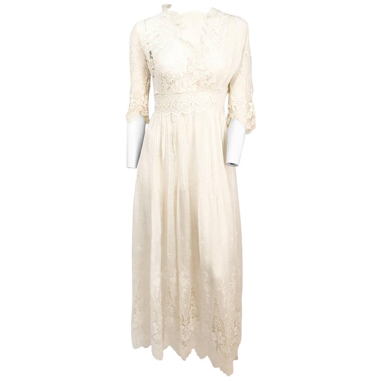 Edwardian White Cotton Lawn Dress at 1stDibs