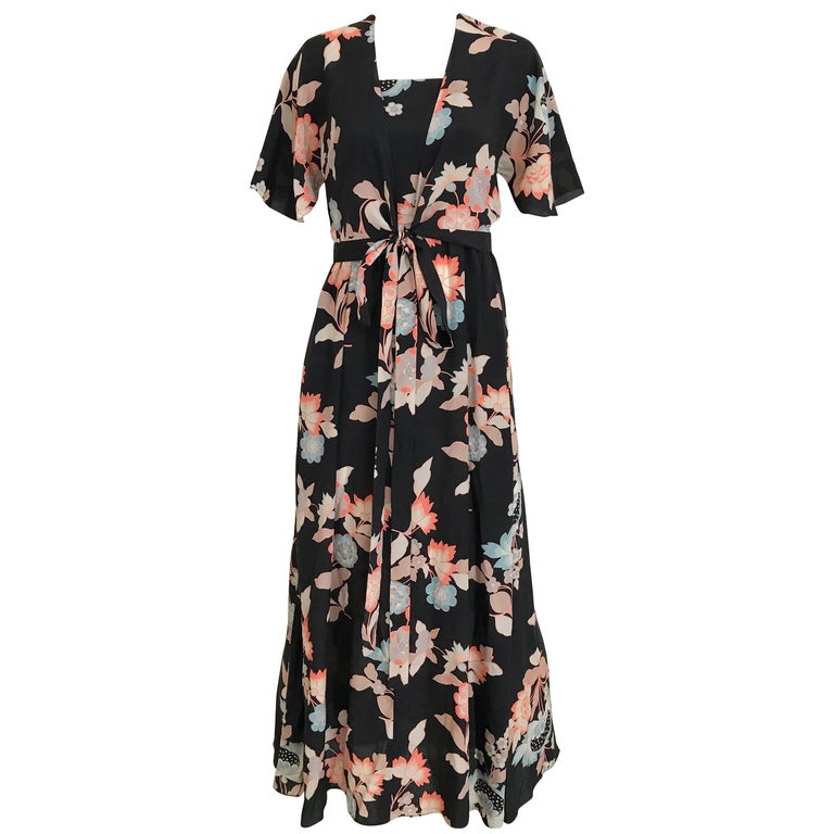 Chloé Floral Print Silk Dress with Capelet, 1970s at 1stDibs