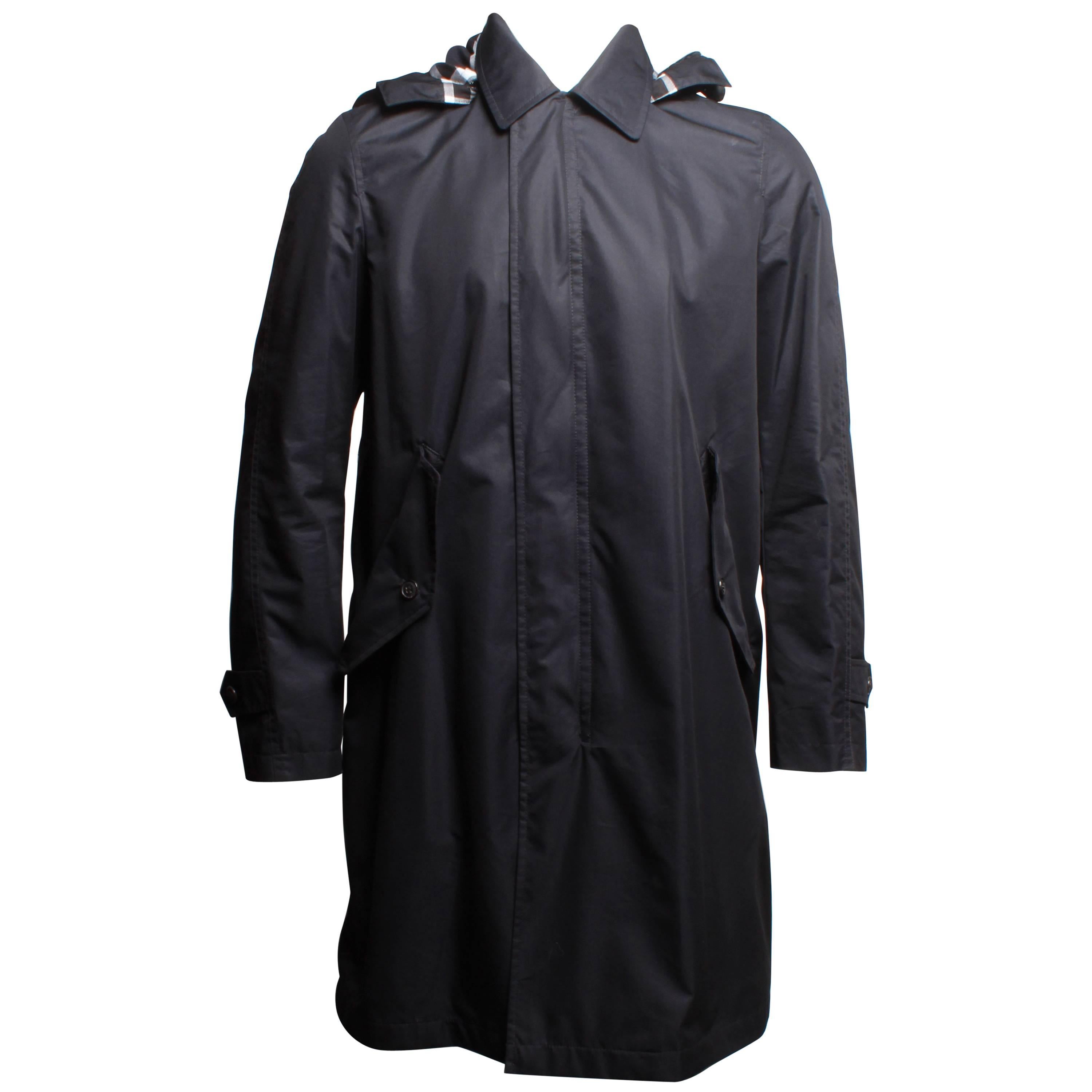 Burberry Detachable Hood Cotton Blend Navy Car Coat  For Sale