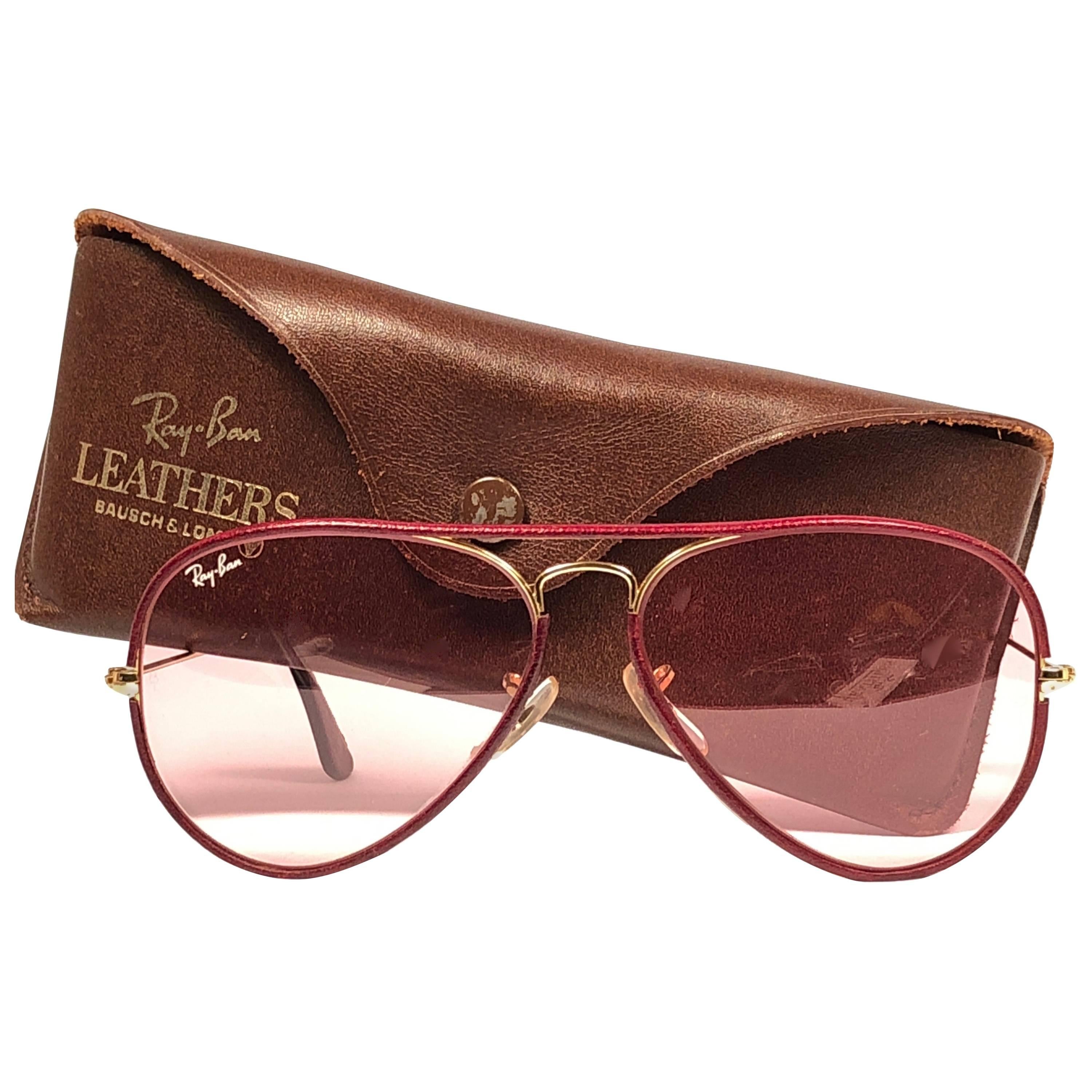 New Vintage Ray Ban Leathers Aviator Burgundy Changeable Lens 58' B&L  Sunglasses at 1stDibs