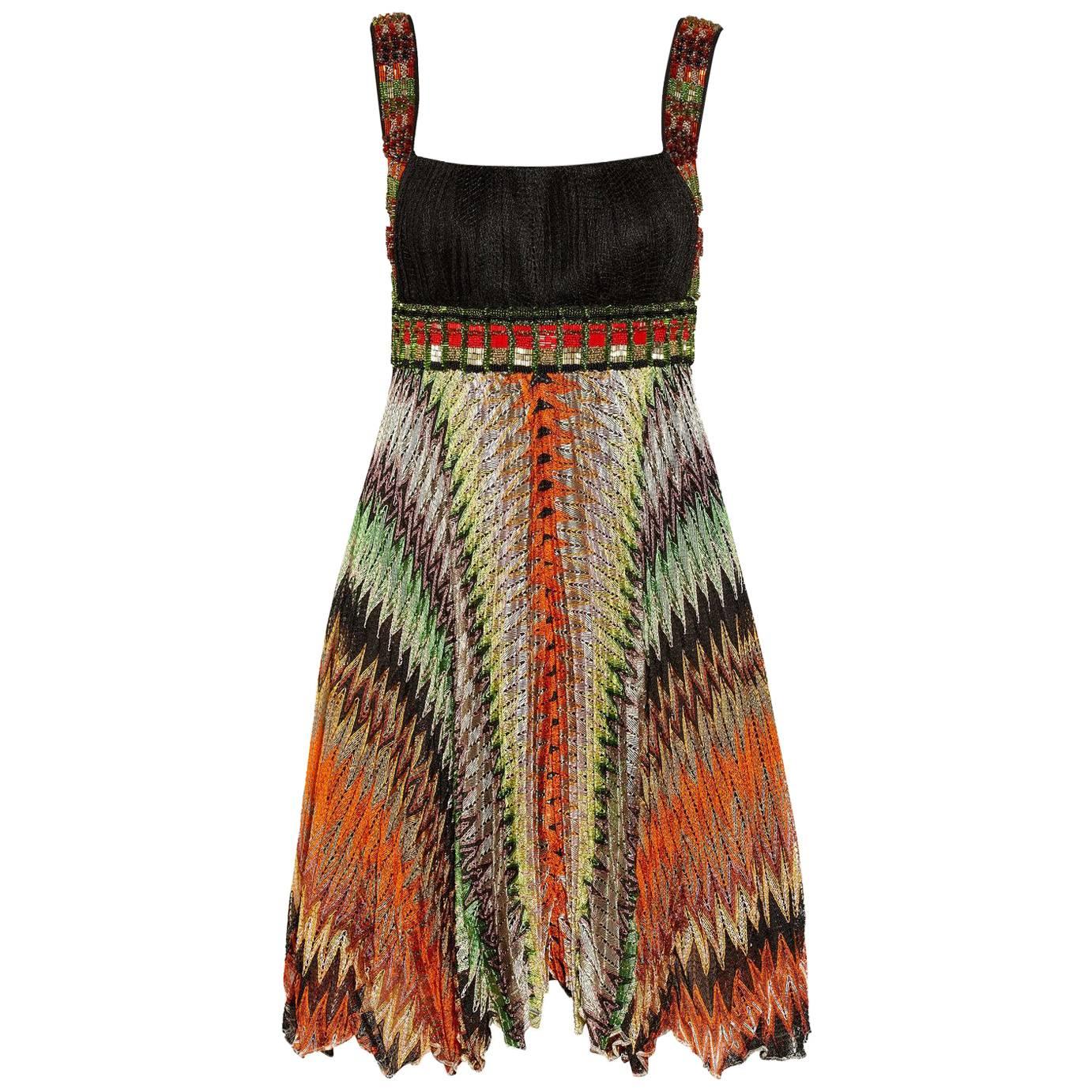 Missoni Multicolor Crochet Knit Beaded Crystal Dress