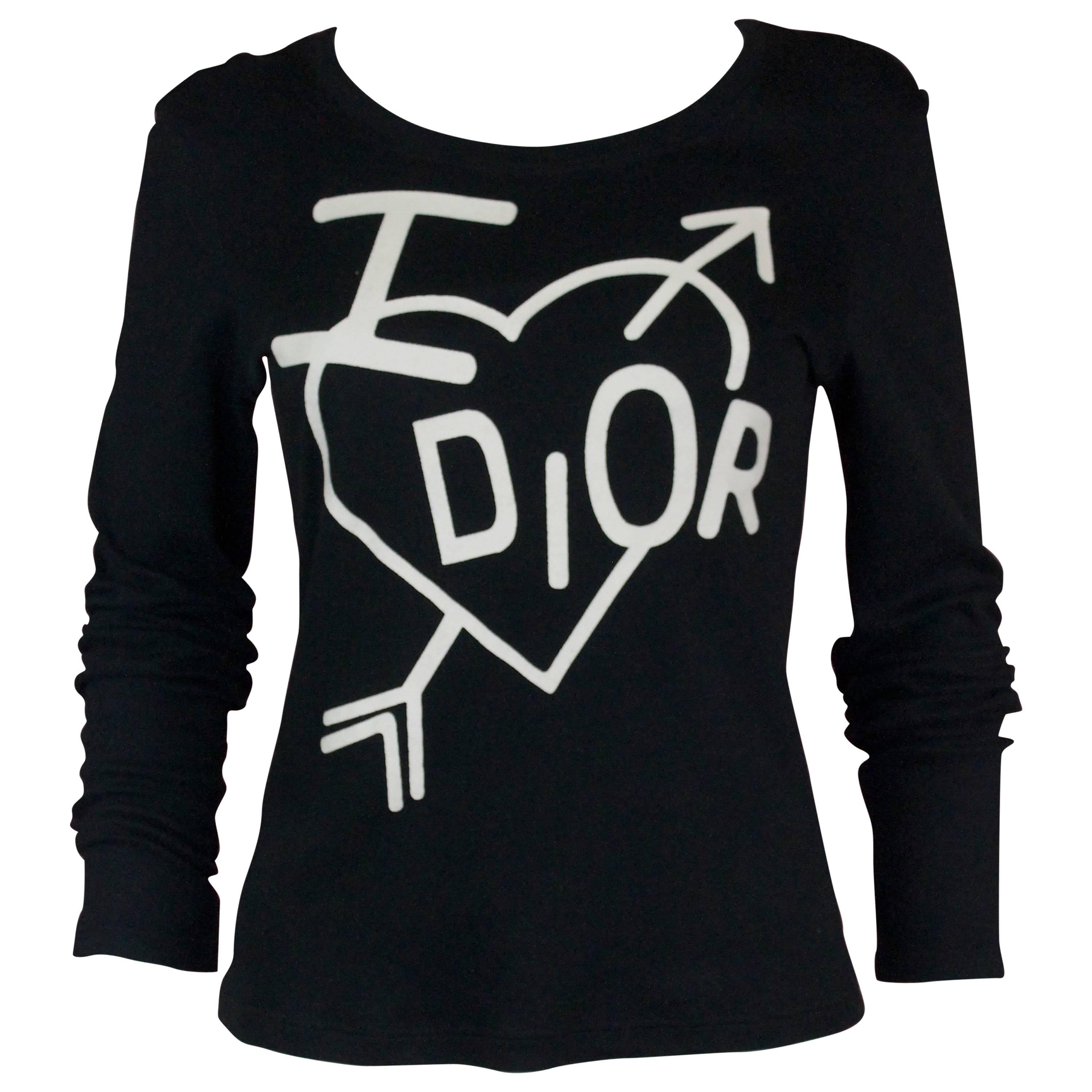 Christian Dior  Cupid Logo Long Sleeve Black T-Shirt, c. 2000's, Size 8 US