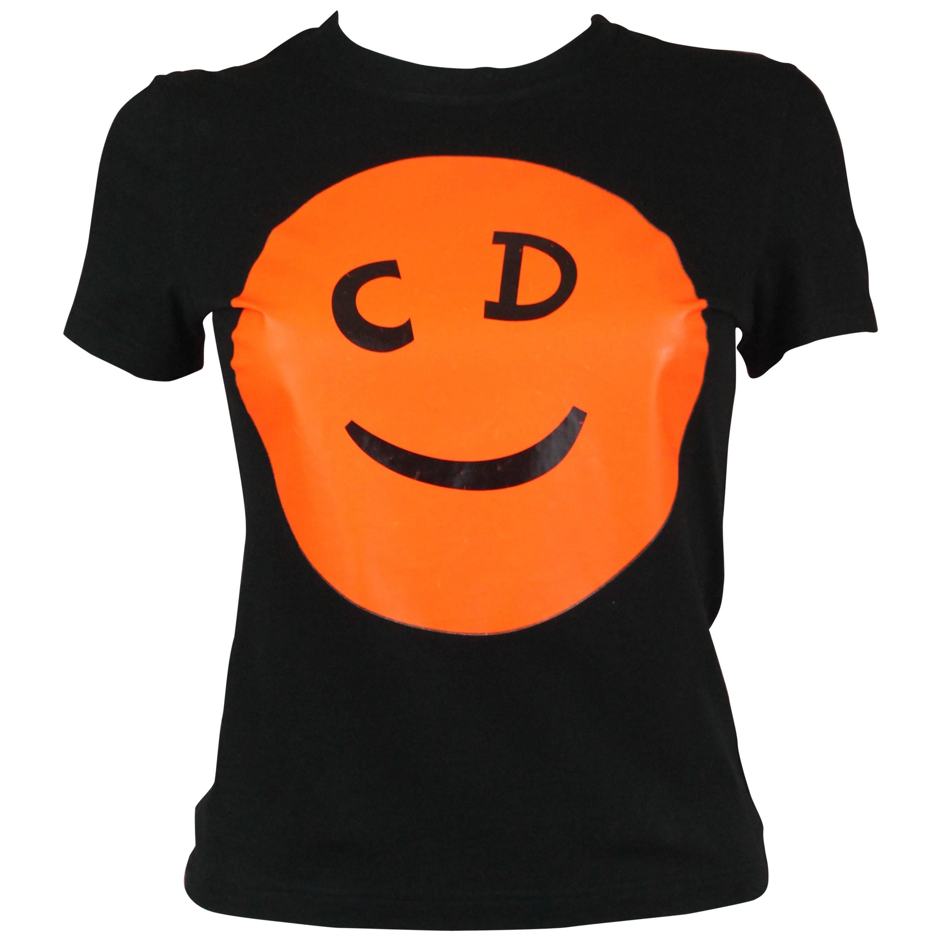Christian Dior Happy Face Logo Black T-Shirt, A/W 2001, Size 6 US