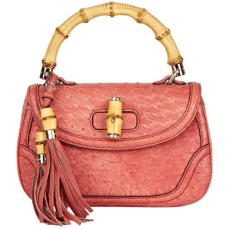 2011 Gucci Ostrich Leather Bamboo Classic Top Handle Bag at 1stDibs