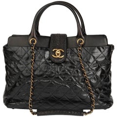 2012 Chanel Black Calfskin Leather, Lambskin & Stingray Large Bindi CC Tote