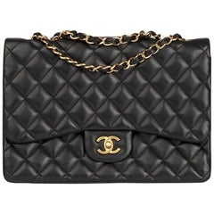 2009 Chanel Black Quilted Lambskin Jumbo Classic Single Flap Bag