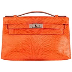 2006 Hermes Orange Lizard Leather Kelly Pochette