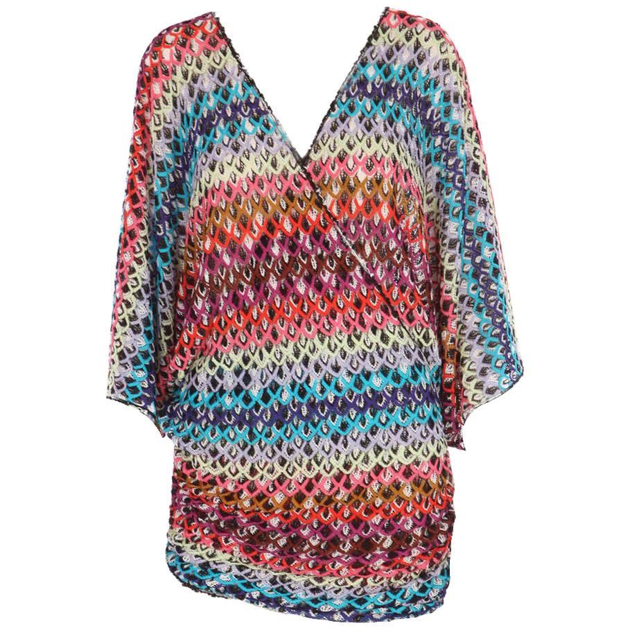 Missoni Multicolor Crochet Knit Mini Kaftan Tunic Dress Cover Up