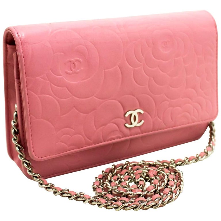 CHANEL Pink Camellia Wallet On Chain WOC Shoulder Bag Crossbody For