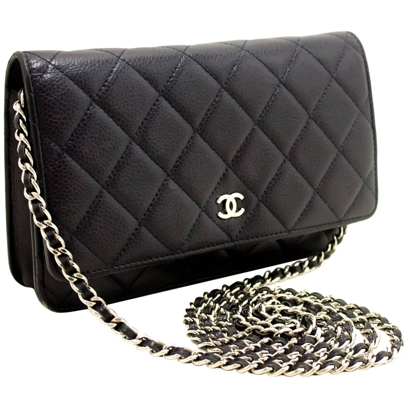 CHANEL Caviar Wallet On Chain WOC Navy Shoulder Bag Crossbody