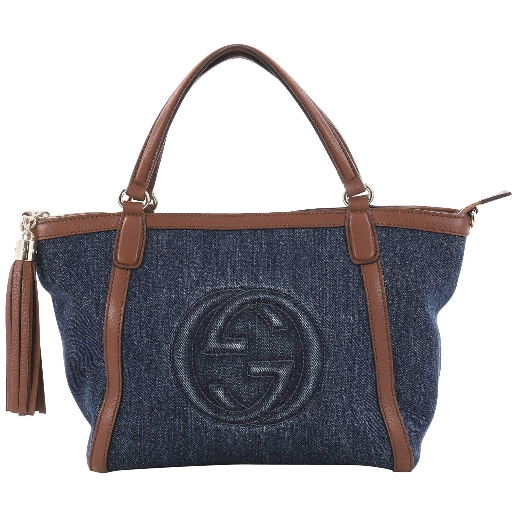 Gucci Soho Convertible Top Handle Bag Denim Small