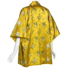 Vintage 1960s Golden Yellow Silk Silver Floral Brocade Chinese Jacket