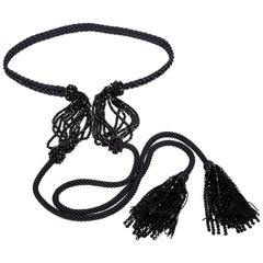 Yves Saint Laurent YSL Schwarzer perlenbesetzter Seil- und Quaste-Halskettengürtel mit Quaste, 1990er Jahre 