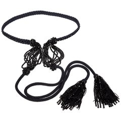 Yves Saint Laurent YSL Black Beaded Rope and Tassel Necklace Belt, 1990s