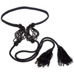 Yves Saint Laurent YSL Black Beaded Rope and Tassel Necklace Belt, 1990s 