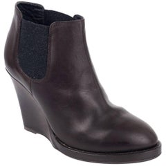 Brunello Cucinelli Chocolate Brown Leather Chelsea Wedge Booties