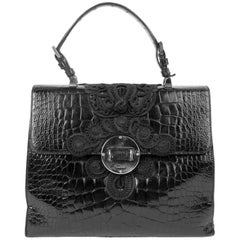 Prada Vintage Black Passementerie Alligator Bag With Silver Hardware
