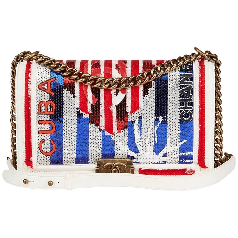 2017 Chanel White Embroidered Leather Cuba New Medium Le Boy Bag at 1stDibs