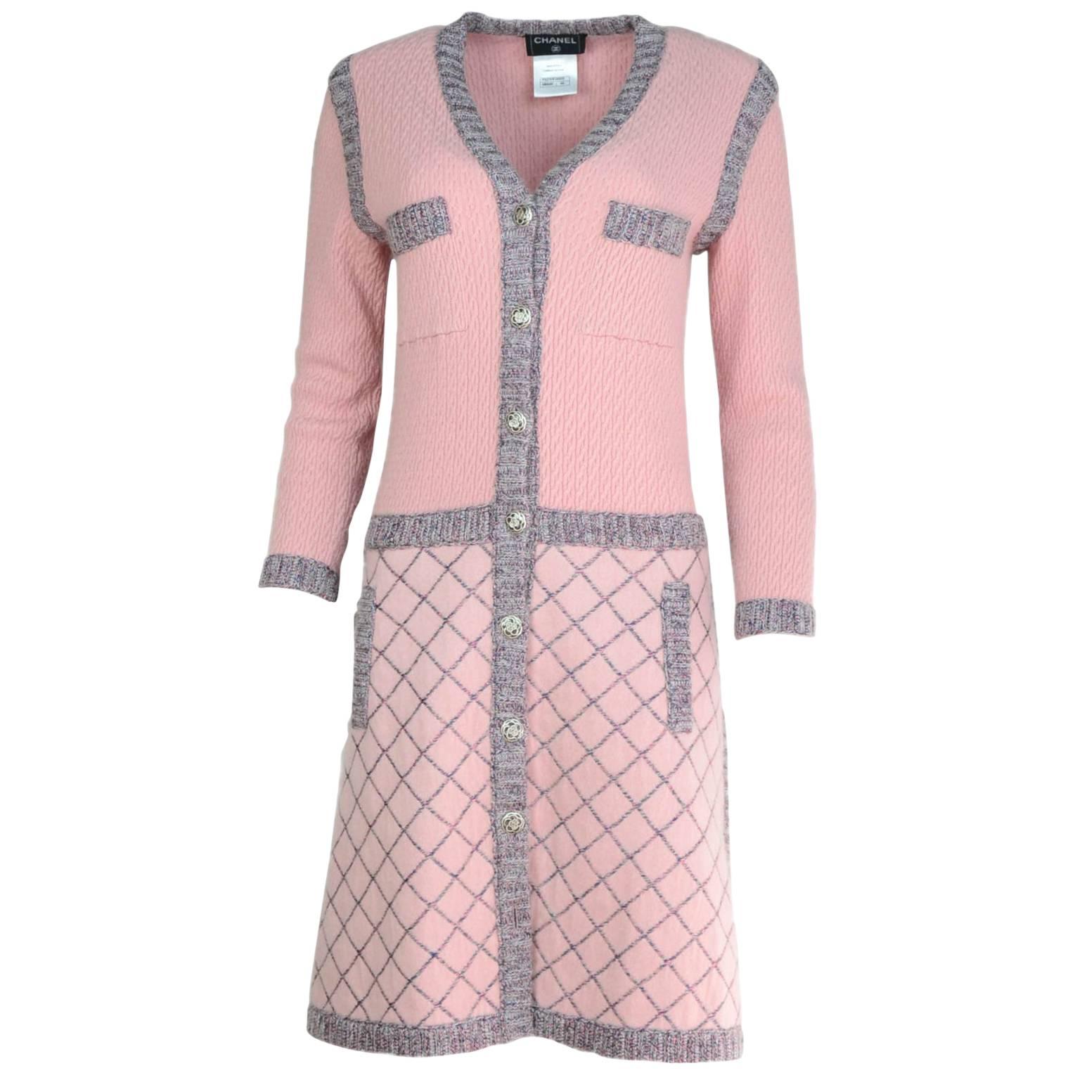 Chanel Pink Silk & Cashmere Sweater Coat Sz FR40 with Hanger