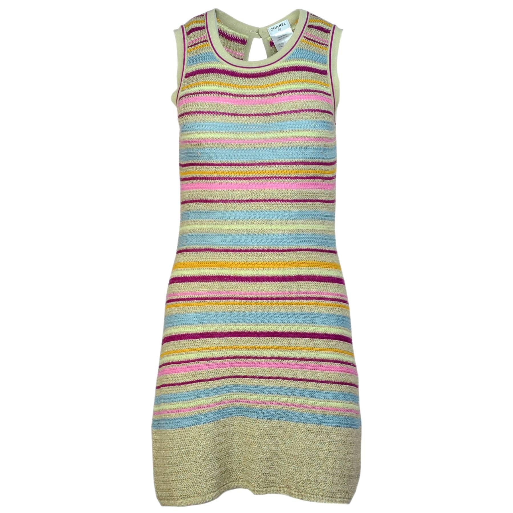 Chanel Tan & Multi-Colored Striped Knit Dress Sz FR36