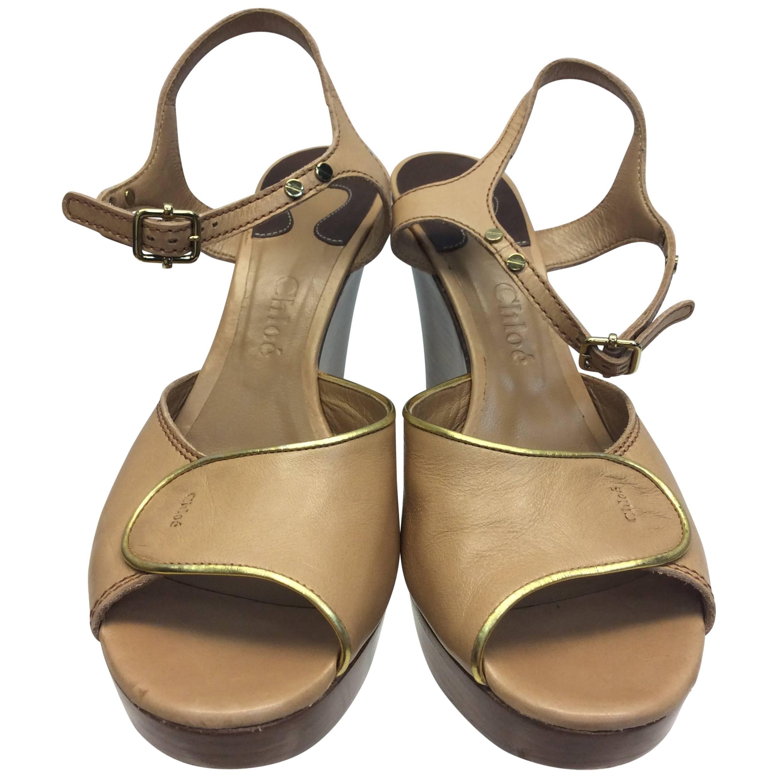 Chloe Tan Leather Wedge For Sale