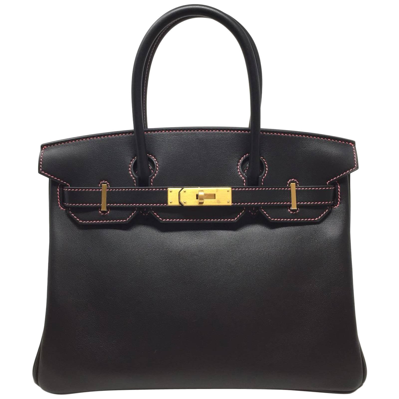 Hermes Black and Rose Azalee Chevre Special Order Birkin 30 cm Bag, 2018 