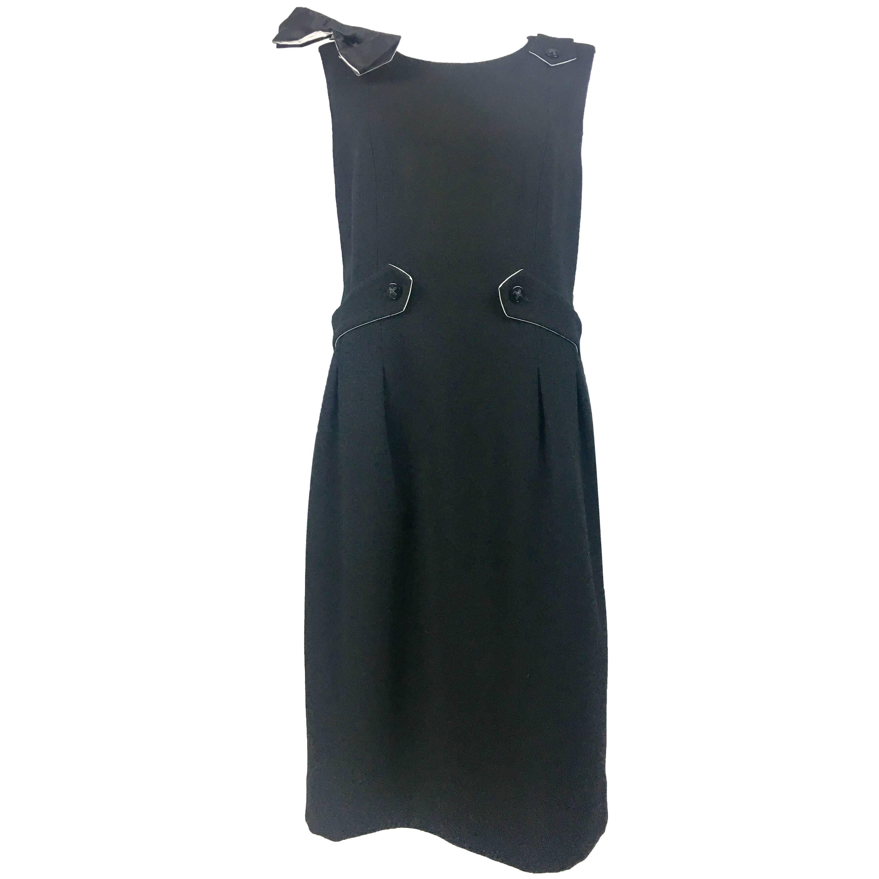 Chanel Runway Look Black Dress With Buttoned Details and Bow, 2006  For Sale