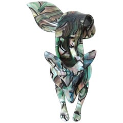 Vintage Lea Stein Abalone Fox Brooch, circa 1970s