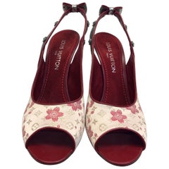 Louis Vuitton Red and Pink Floral Peep Toe Heel