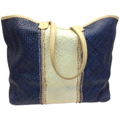 Lance Woven Leather Blue and White Tote