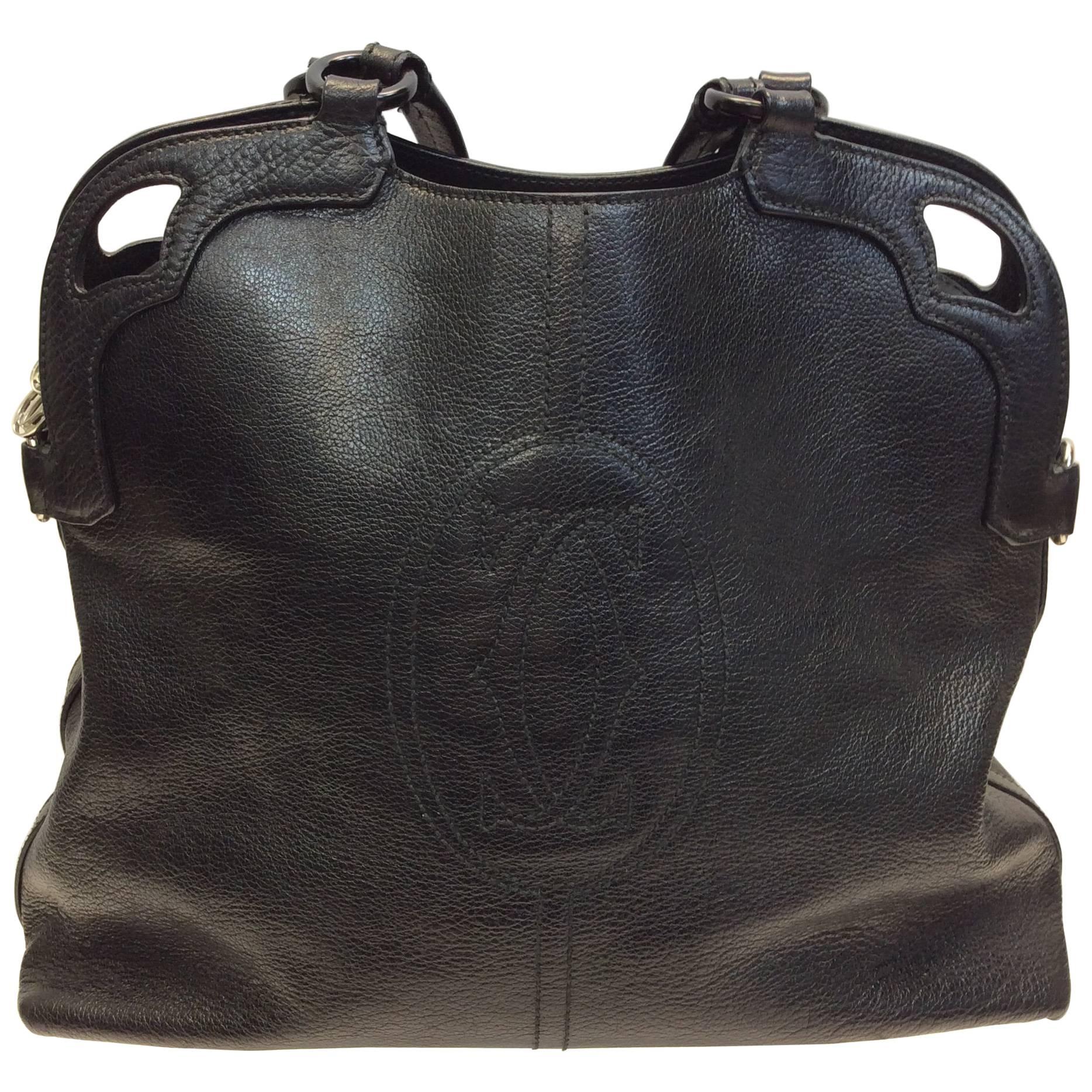 Cartier Black Leather Marcello Large Handbag For Sale