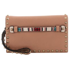 Valentino Rockstud Flap Clutch Beaded Leather Small
