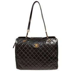 Chanel Black Leather Super Model Vintage Weekender