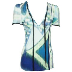 Emilio Pucci Blue 
Green Cotton S/S Printed Top - 6