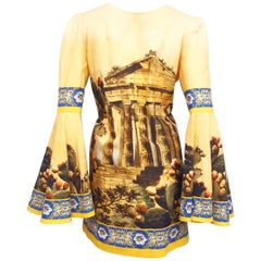 Dolce & Gabbana Mustard Linen and Cotton A Line Blouse with Kolymbetra Print