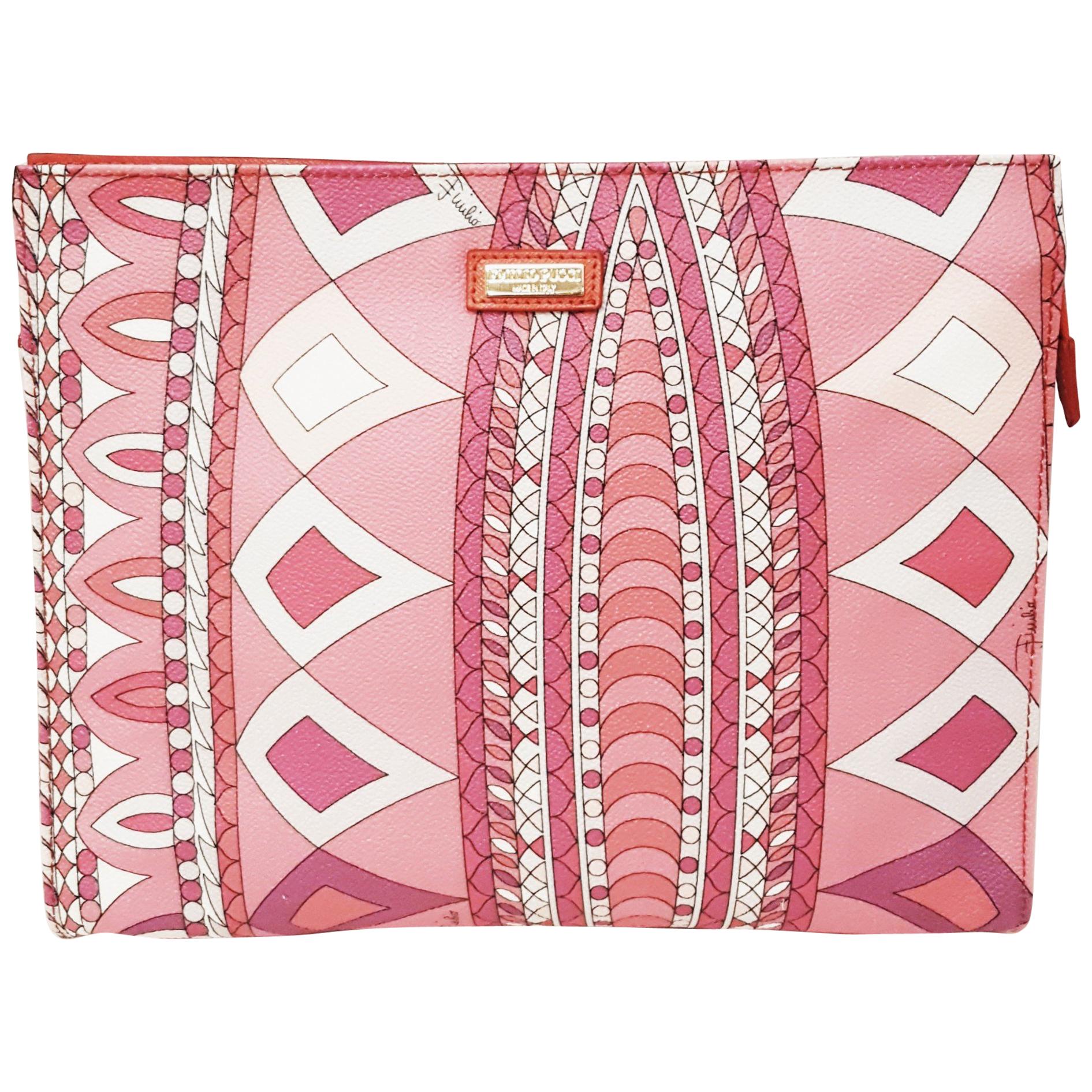 Emilio Pucci Pink Geometric Print Design Clutch Bag with Top Zippered