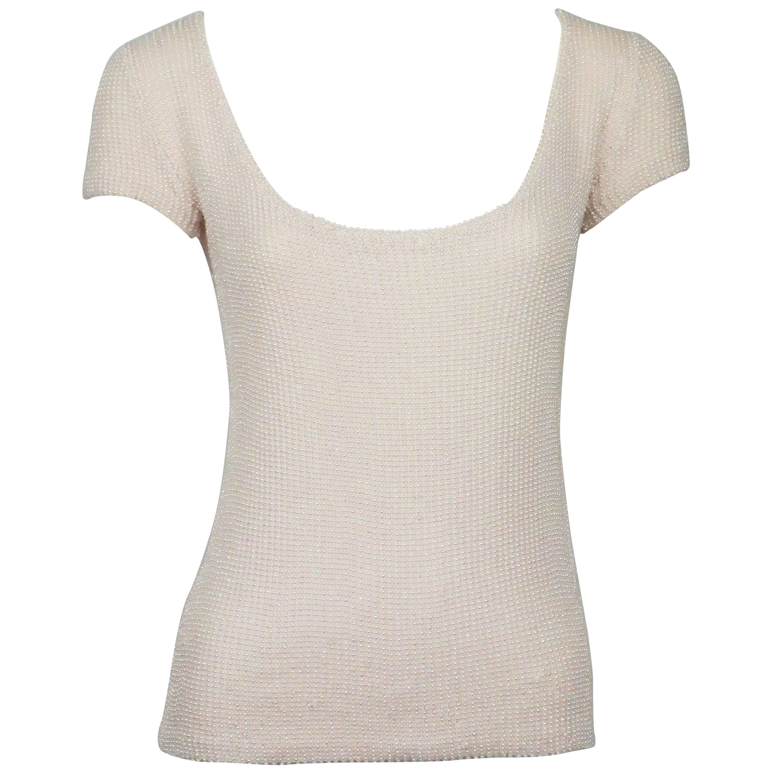 Ralph Lauren Black Label Rose Pearl Knit Short Sleeve Top - Medium 