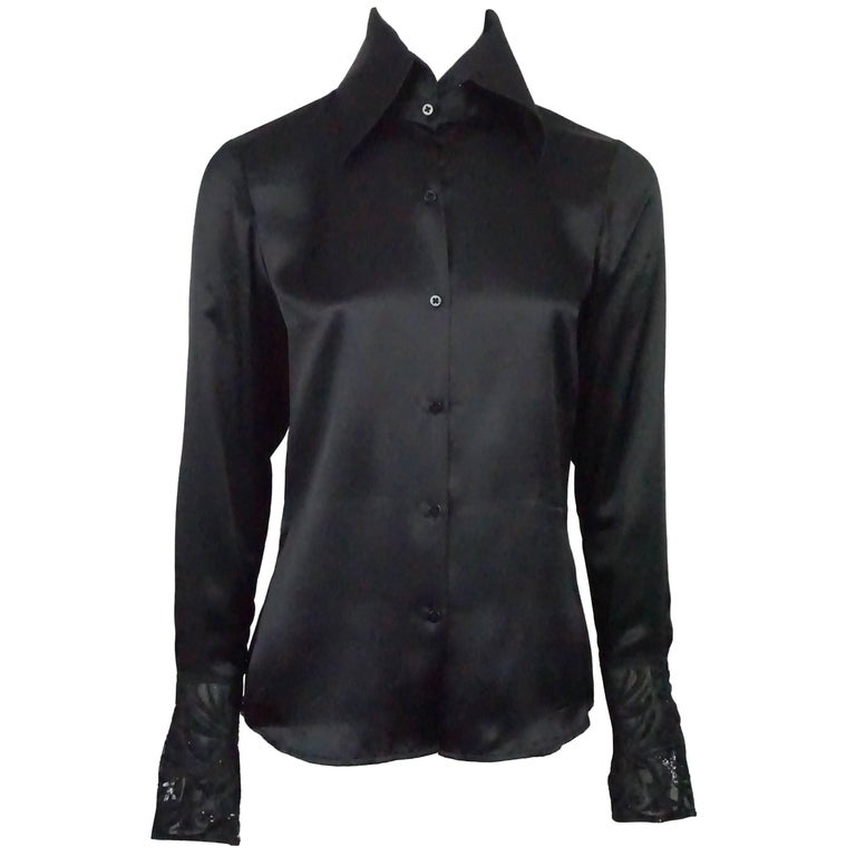 Ralph Lauren Black Label Black Silk Shirt w/ Embroidered/Sequin French  Cuffs - 6 For Sale at 1stDibs | black silk button up